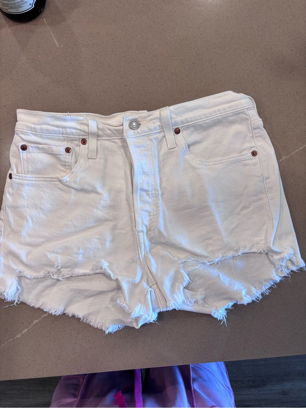 Signature by Levi Strauss White Distressed Cutoff Denim Shorts